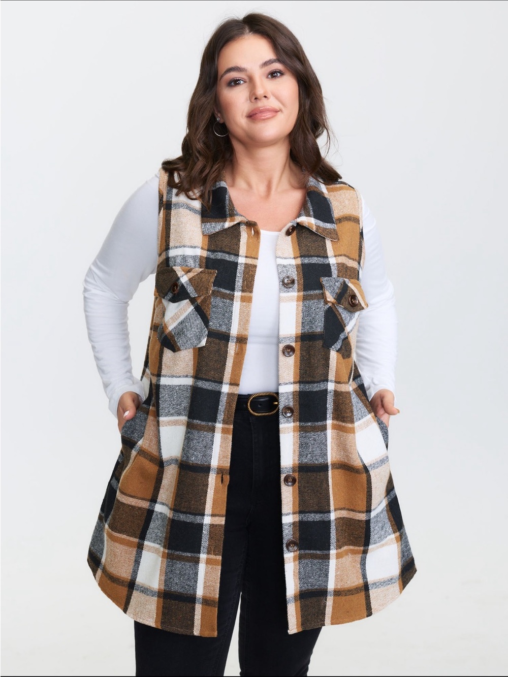 NWOT BloomChic Brown & Black Plaid Button-Front Shirt Vest